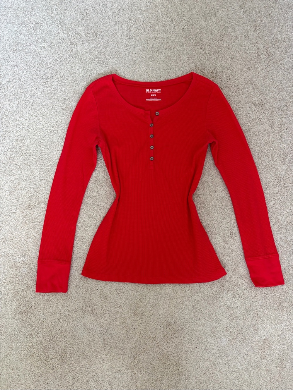Old Navy classic ribbed henley long sleeve top vibrant scarlet red - size Medium